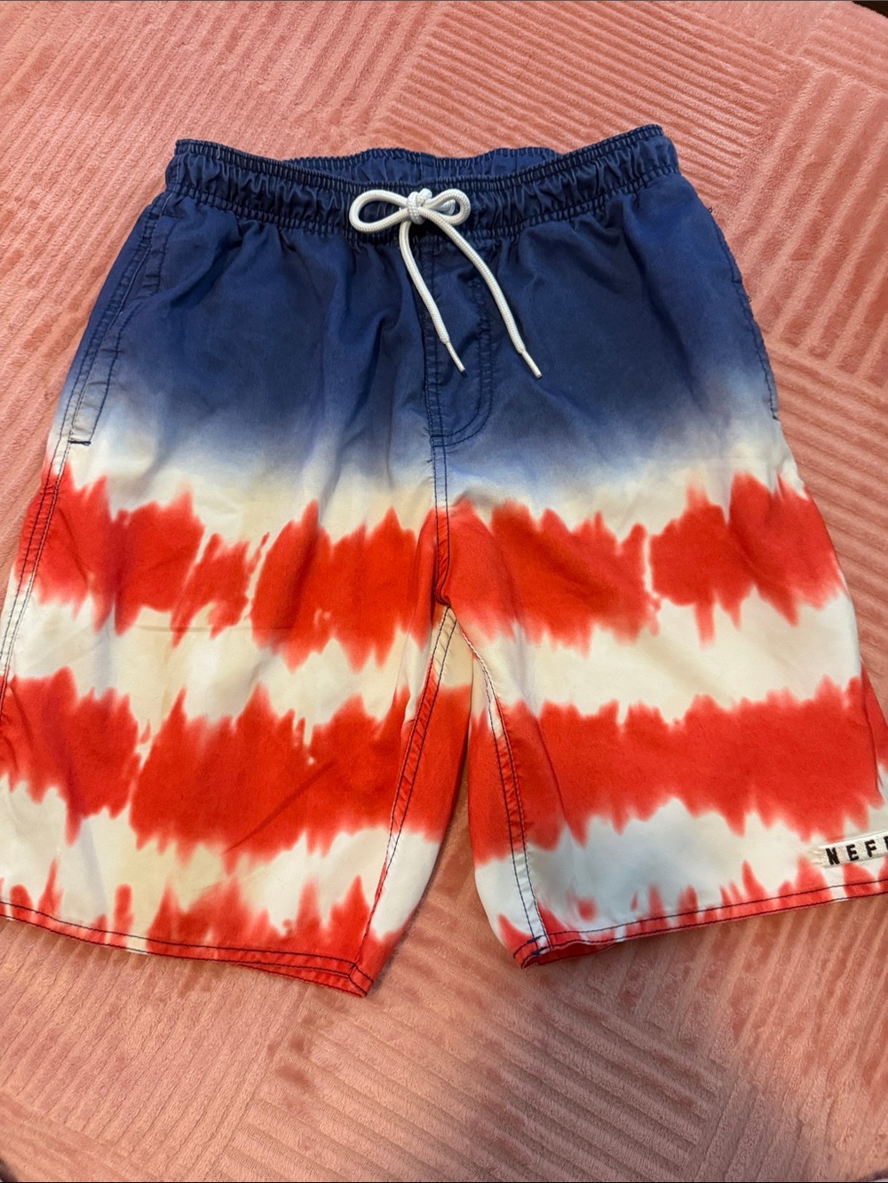 Neff Men’s Red White Blue Tie-Dye Hybrid Shorts